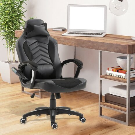 Ergonomische Bureaustoel - Gamestoel - Gamechair - Massage functie - Warmtefunctie - Kunstleer - Zwart