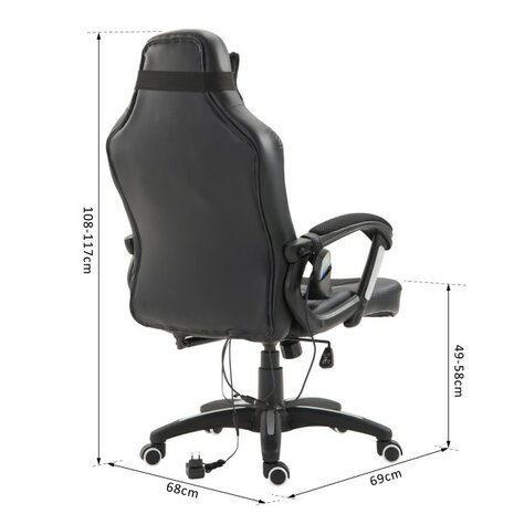 Ergonomische Bureaustoel - Gamestoel - Gamechair - Massage functie - Warmtefunctie - Kunstleer - Zwart