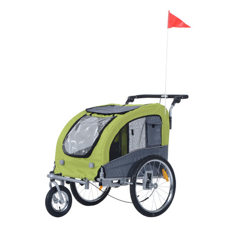 Hondenfietskar - Fietskar -Hondenaanhanger - Buggyfunctie -Geveerd en geremd - Groen/Grijs - 130 x 90 x 110