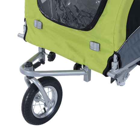 Hondenfietskar - Fietskar -Hondenaanhanger - Buggyfunctie -Geveerd en geremd - Groen/Grijs - 130 x 90 x 110