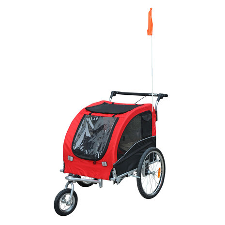 Hondenfietskar - Fietskar -Hondenaanhanger - Buggyfunctie -Geveerd en geremd - Rood/Zwart - 130 x 90 x 110