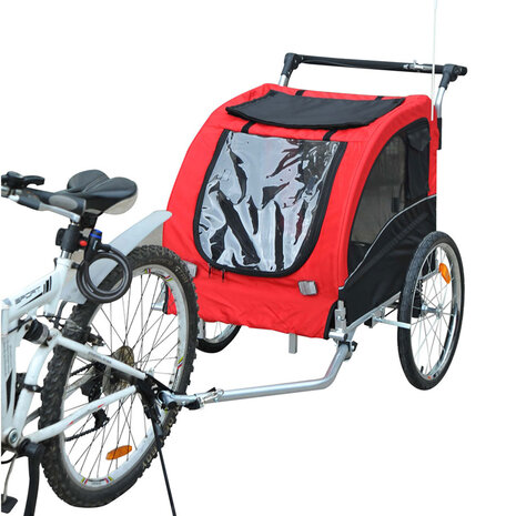 Hondenfietskar - Fietskar -Hondenaanhanger - Buggyfunctie -Geveerd en geremd - Rood/Zwart - 130 x 90 x 110