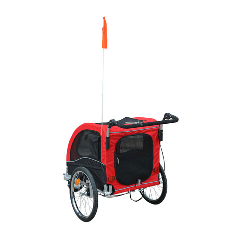 Hondenfietskar - Fietskar -Hondenaanhanger - Buggyfunctie -Geveerd en geremd - Rood/Zwart - 130 x 90 x 110