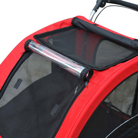 Hondenfietskar - Fietskar -Hondenaanhanger - Buggyfunctie -Geveerd en geremd - Rood/Zwart - 130 x 90 x 110