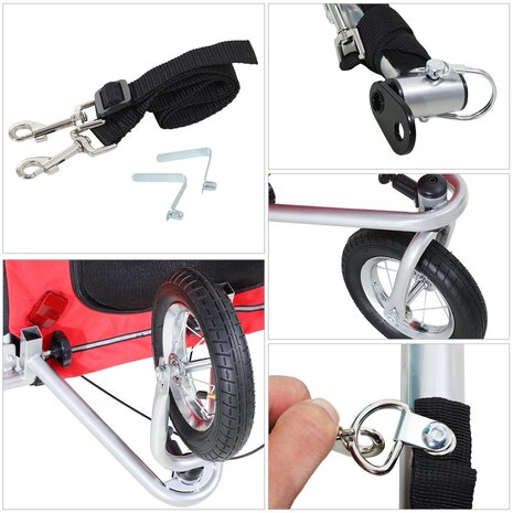 Hondenfietskar - Fietskar -Hondenaanhanger - Buggyfunctie -Geveerd en geremd - Wit/Zwart - 130 x 90 x 110