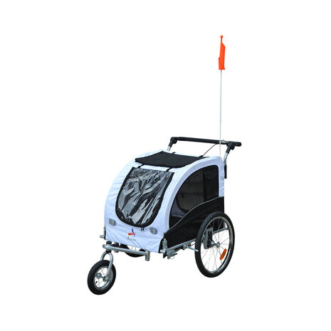 Hondenfietskar - Fietskar -Hondenaanhanger - Buggyfunctie -Geveerd en geremd - Wit/Zwart - 130 x 90 x 110