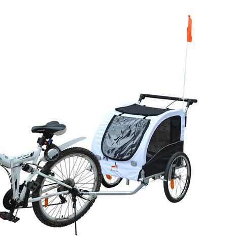 Hondenfietskar - Fietskar -Hondenaanhanger - Buggyfunctie -Geveerd en geremd - Wit/Zwart - 130 x 90 x 110