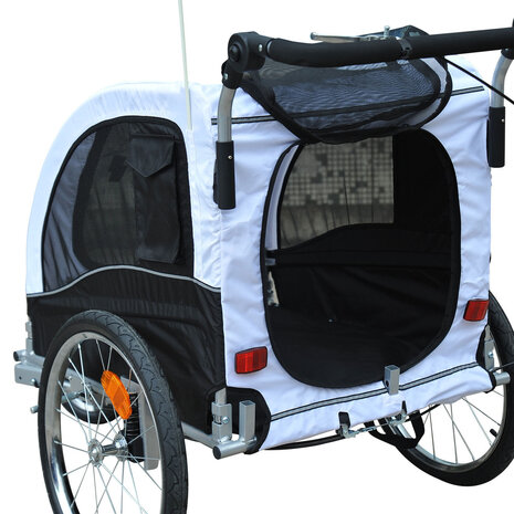 Hondenfietskar - Fietskar -Hondenaanhanger - Buggyfunctie -Geveerd en geremd - Wit/Zwart - 130 x 90 x 110