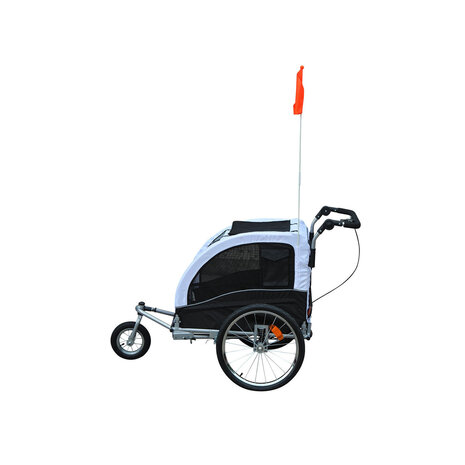 Hondenfietskar - Fietskar -Hondenaanhanger - Buggyfunctie -Geveerd en geremd - Wit/Zwart - 130 x 90 x 110