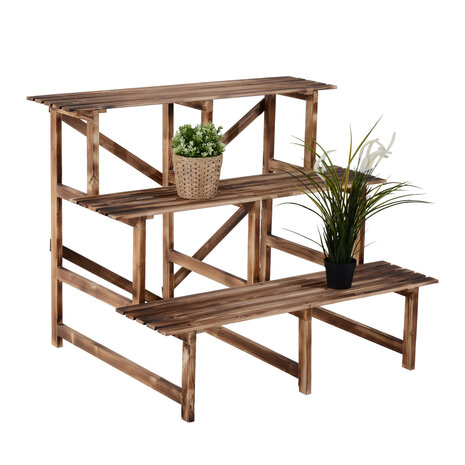 Plantenrek - Etagere - Bloemenrek - Opbergrek voor buiten - 3 niveau&#039;s - Dennenhout- L100 x W80 x H80cm