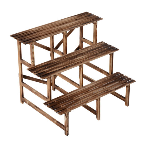 Plantenrek - Etagere - Bloemenrek - Opbergrek voor buiten - 3 niveau&#039;s - Dennenhout- L100 x W80 x H80cm