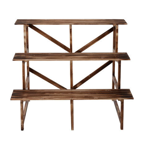 Plantenrek - Etagere - Bloemenrek - Opbergrek voor buiten - 3 niveau&#039;s - Dennenhout- L100 x W80 x H80cm