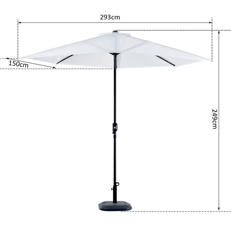 Balkon zonnescherm - Balkon Parasol - Balkonscherm - Halfrond - Cremewit