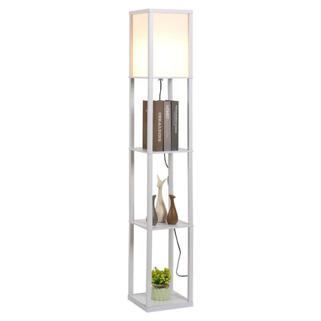 Vloerlamp - Staande lamp - Stalamp - Met opbergruimte - 26L x 26B x 160H cm - Wit