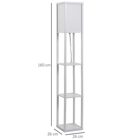 Vloerlamp - Staande lamp - Stalamp - Met opbergruimte - 26L x 26B x 160H cm - Wit