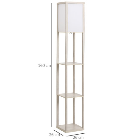 Vloerlamp - Staande lamp - Stalamp - Met opbergruimte - 26L x 26B x 160H cm - Wit/Eiken