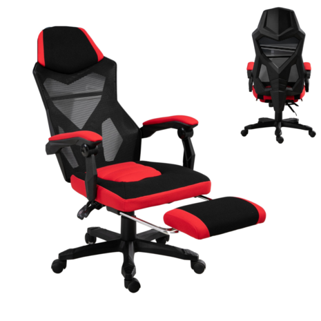 Game Stoel - Gaming stoel - Gaming chair - Met voetensteun - Racing style - Zwart/Rood