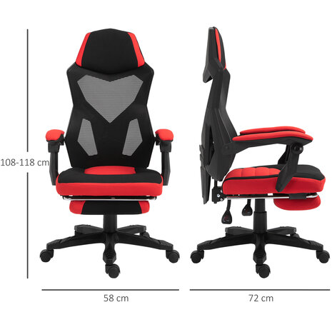 Game Stoel - Gaming stoel - Gaming chair - Met voetensteun - Racing style - Zwart/Rood