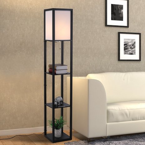 Vloerlamp - Staande lamp - Stalamp - Modern - Met opbergruimte - 26L x 26B x 160H cm - Zwart