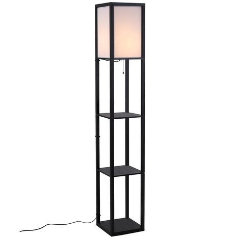 Vloerlamp - Staande lamp - Stalamp - Modern - Met opbergruimte - 26L x 26B x 160H cm - Zwart