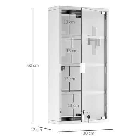 Medicijnkastje met spiegel - Kasten - Spiegelkast - RVS - B30 x D12 x H60 cm