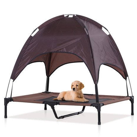 Honden Ligbed met zonnedak - Hondenstretcher met zonnetent -  Honden -  Koffie - zwart - L92 x B76 x H90 cm