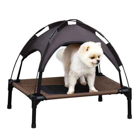 Honden Ligbed met zonnedak - Hondenstretcher met zonnetent -  Honden -  Koffie - zwart - L76 x B61 x H76 cm