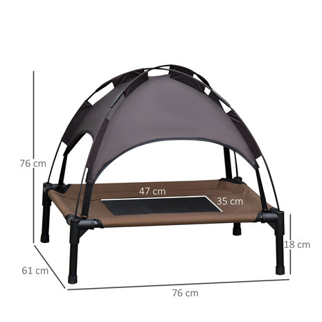 Honden Ligbed met zonnedak - Hondenstretcher met zonnetent -  Honden -  Koffie - zwart - L76 x B61 x H76 cm