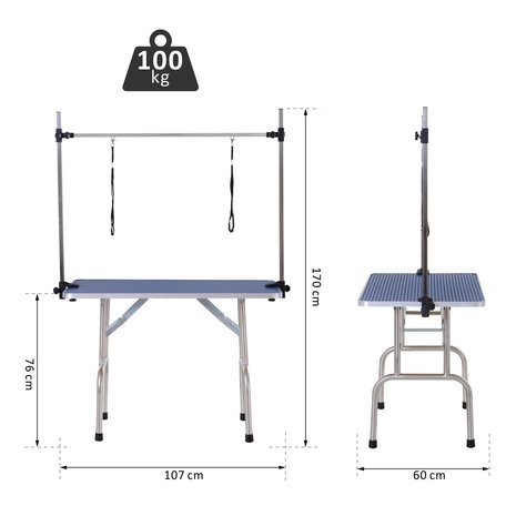 Honden Trimtafel Met Aanlijnoptie - Trimtafels voor honden -  Zwart - 107L x 60B x 170H cm