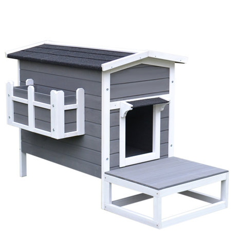 Kattenvilla met terras en balkon - Kattenhuis - Kattenhok  - Katten - Kattenspeeltjes - 115 x 66,5 x 74,7 cm  - Hout