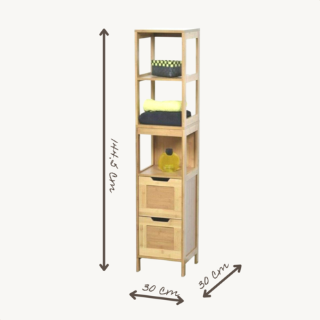 Kiruna - Badkamerkast - Badkamerkasten hoog - Kolomkast badkamer - Badkamermeubel - Bamboe - 144,5 x 30 x 30 cm