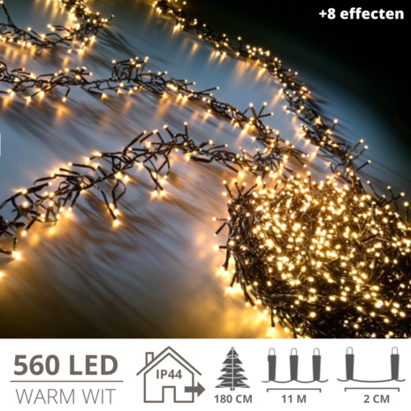 Kerstverlichting - Kerstboomverlichting - Clusterverlichting - Kerstversiering - Kerst  - 560 LED&#039;s - 11 meter - Warm wit