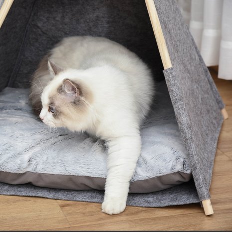 Huisdierentent met zacht kussen - Kattenhuis - Katten - Honden - Kattenspeeltjes - Kattenmand - Grijs - 58L x 58W x 80H cm