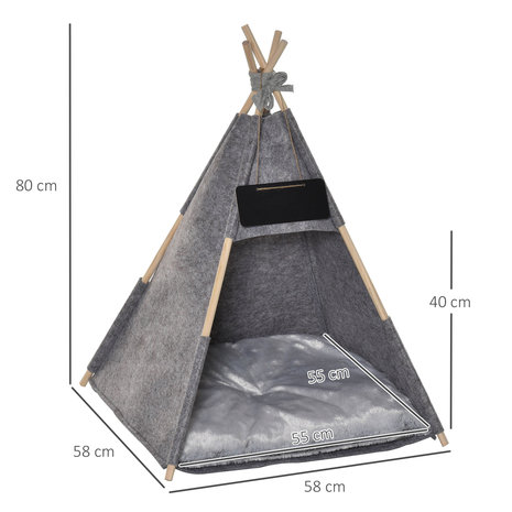 Huisdierentent met zacht kussen - Kattenhuis - Katten - Honden - Kattenspeeltjes - Kattenmand - Grijs - 58L x 58W x 80H cm