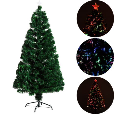 Kunstkerstboom met glasvezel verlichting en decoratie - Kerstboom - Kerst - LED - 150 cm