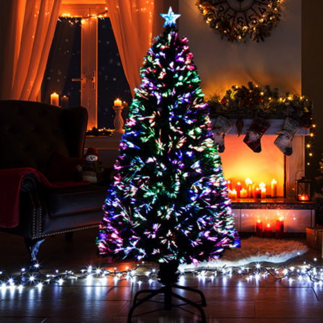 Kunstkerstboom met glasvezel verlichting en decoratie - Kerstboom - Kerst - LED - 150 cm