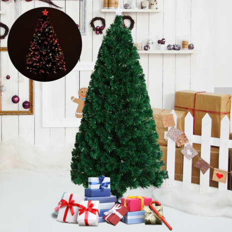 Kunstkerstboom met glasvezel verlichting en decoratie - Kerstboom - Kerst - LED - 150 cm