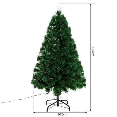 Kunstkerstboom met glasvezel verlichting en decoratie - Kerstboom - Kerst - LED - 150 cm