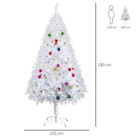 ChristmasGoodz - Kunstkerstboom - Kerstboom  - met kerstballen - met kerstdecoratie - Wit - 180 cm