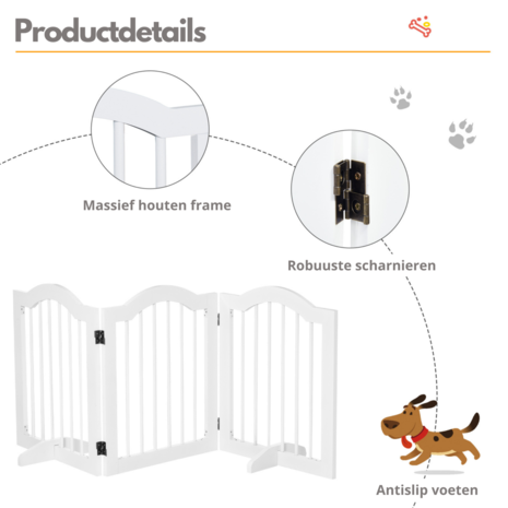 Paws and Claws - Hondenhek -Deurhekje - Dog barrier - 154,5 x 61 cm - Opvouwbaar - Wit