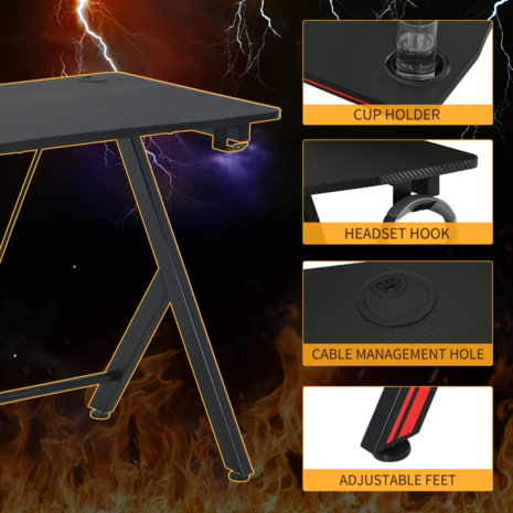 Gaming Bureau - Game bureau - Gamebureau - Gaming desk - Bureau - Luxe zware uitvoering - Met bekerhouder en headset houder