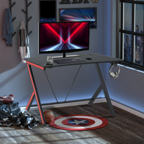 Gaming Bureau - Game bureau - Gamebureau - Gaming desk - Bureau - Luxe zware uitvoering - Met bekerhouder en headset houder