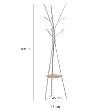 Kapstok - Kapstok Staand - 8 haken - Met schap -  Metaal - Grijs - 180 x 45 x 45 cm