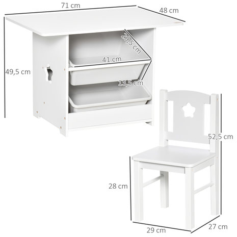 Kinderzitgroep 3-delig- Speelgoed 2 jaar - Kinderstoel - Speeltafel - Opbergbox -  Bureau - MDF - 71 cm x 48 cm x 49,5 cm