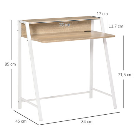 Compact Bureau - Schrijftafel - Computerbureau  - Bureautafel - 84 x 45 x 85cm - Wit/Hout