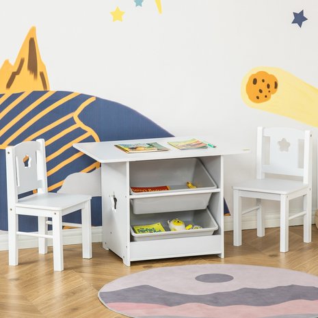 Kinderzitgroep 3-delig- Speelgoed 2 jaar - Kinderstoel - Speeltafel - Opbergbox -  Bureau - MDF - 71 cm x 48 cm x 49,5 cm