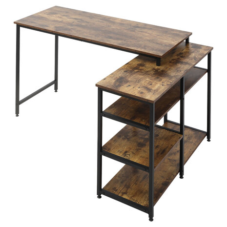 Hoekbureau - bureau pc - boekenkast - boekenrek -  zwart/ bruin -  135 cm x 90 cm x 79 cm