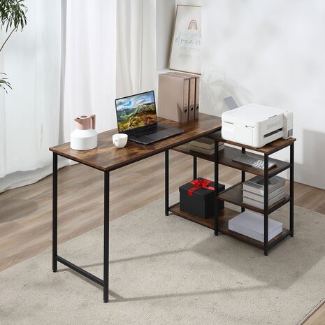 Hoekbureau - bureau pc - boekenkast - boekenrek -  zwart/ bruin -  135 cm x 90 cm x 79 cm