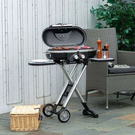 Gas bbq met 2 branders - Gasbarbecue - grill  apparaat - aluminium - zwart/zilver - 100 x 41,6 x 82,5 cm