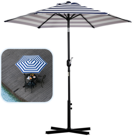 Zonnescherm - Parasol - Balkon Parasol - Met handslinger - Knikbaar - Blauwe strepen - &Oslash;2,27 x 2,25 H m